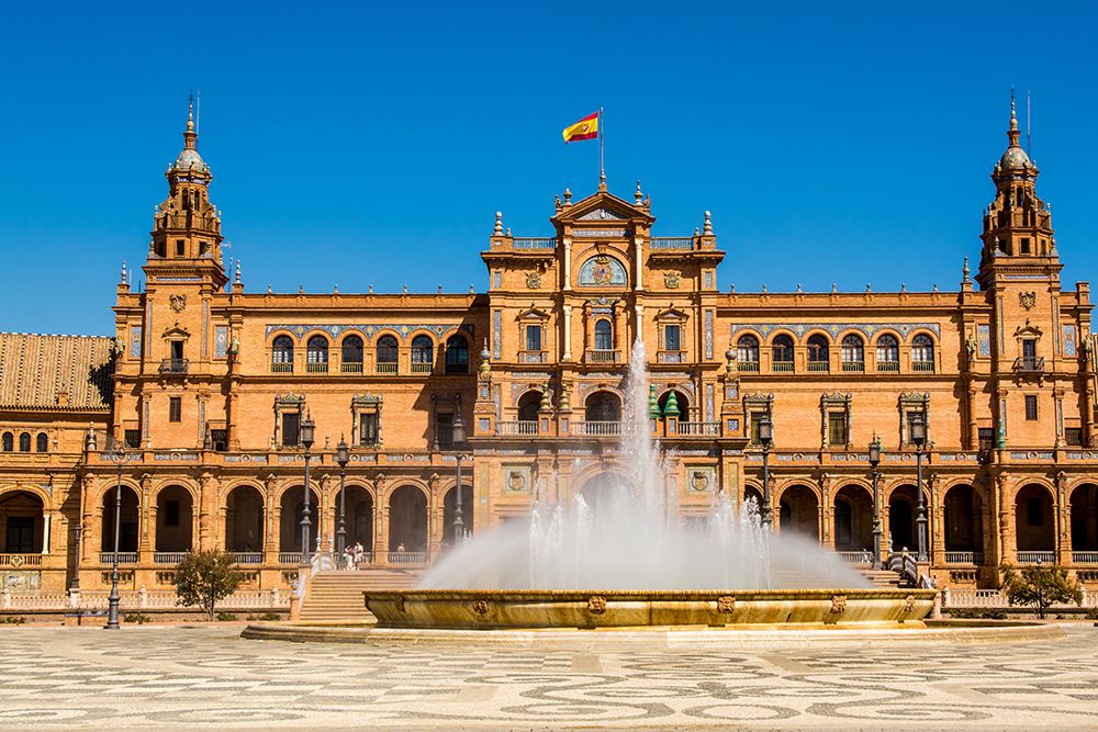 Vicente Traver fountain, Plaza de Espana, Seville, Andalusia, Spain.